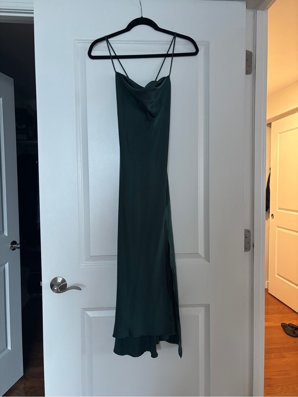 ASTR Deep Green Satin Cowl Midi Dress